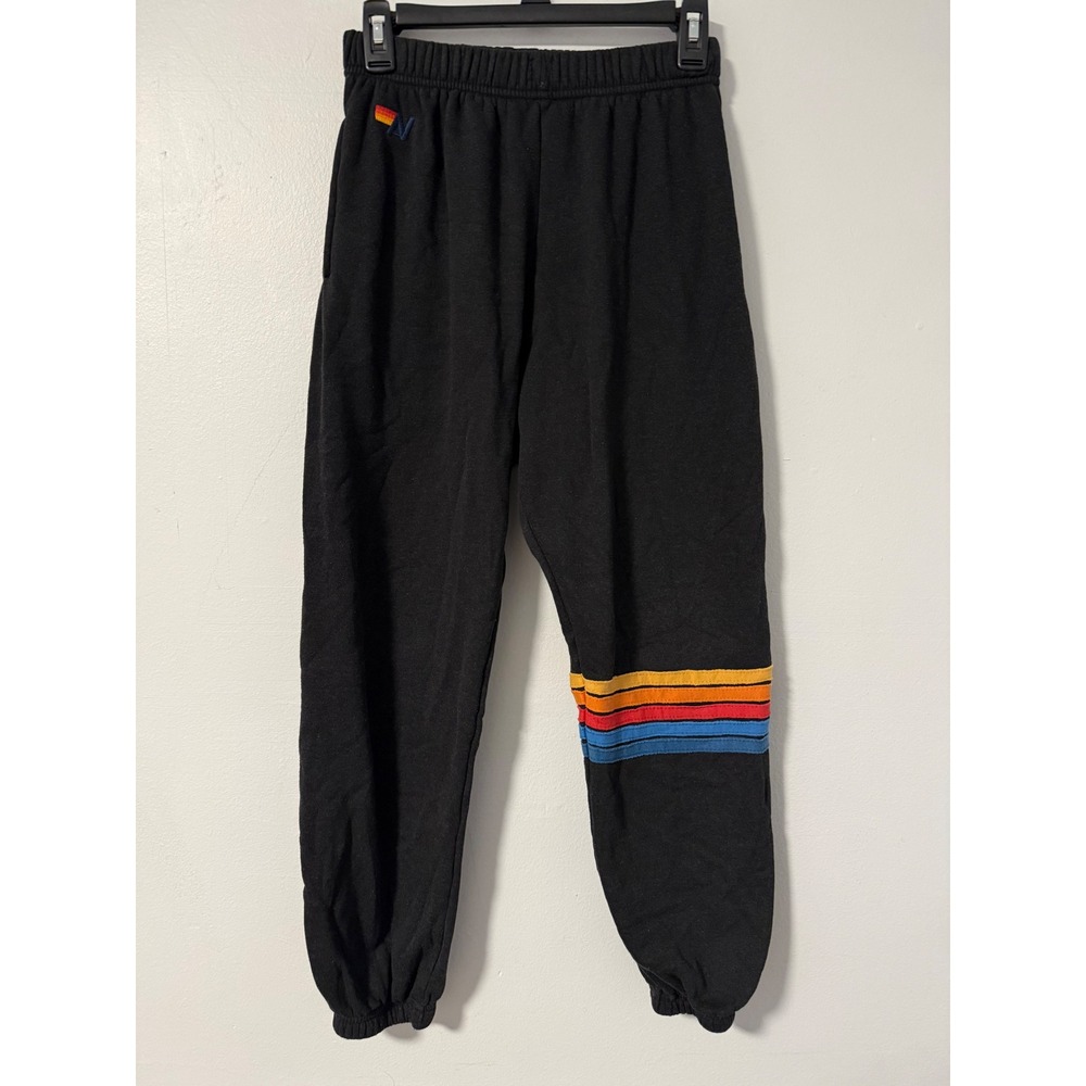 Aviator Nation Black Rainbow Stripe Sweatpants Joggers Womens Small Made in USA